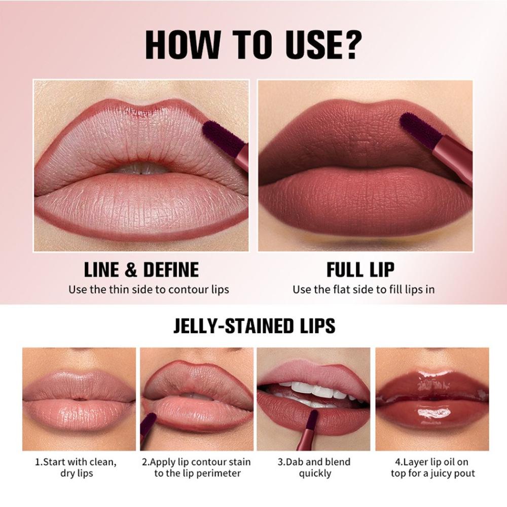 Lakerain Lip Contour Lip Stain - Long-Lasting Waterproof Matte Lip Liner & Stain, High Pigment Transfer-Proof Lip Tint Pen Makeup