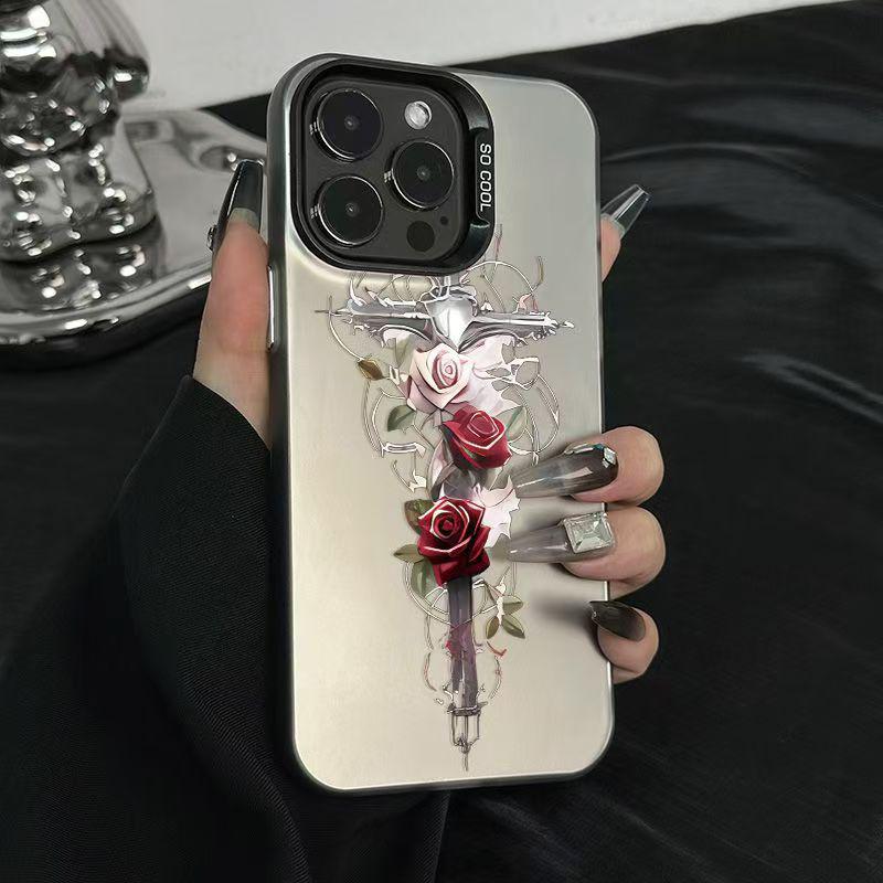 Крест Роза Стерлинговое Серебро Чехол-накладка для iPhone 17/16/15 Pro, 14 Pro Max, 13/12/11
