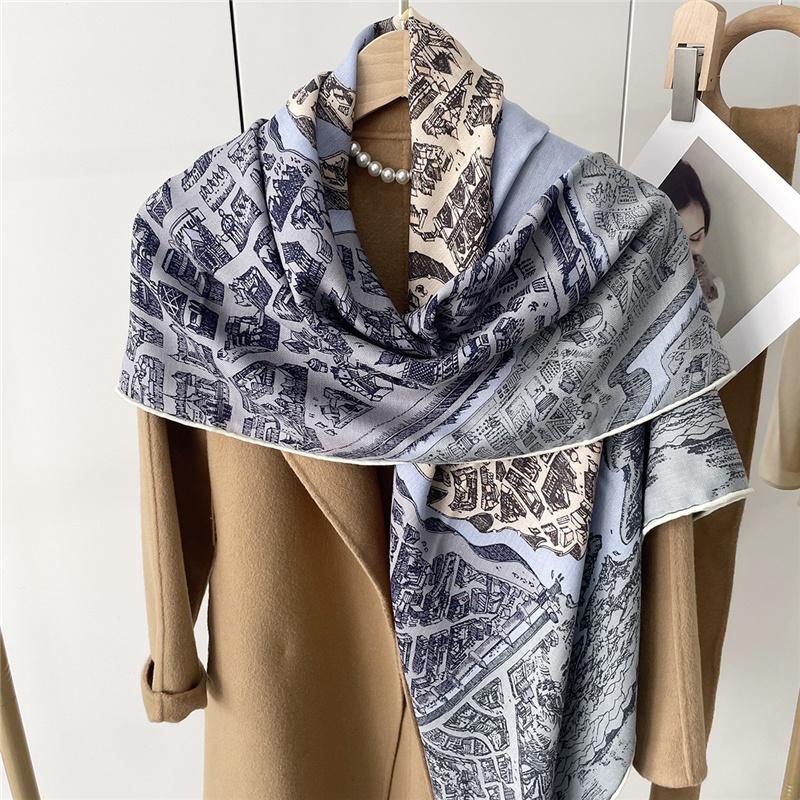 130*130cm 30% Silk +70% Wool Scarf Retro Vintage Luxurious Soft Shawl Large Warm Winter Wrap for Women