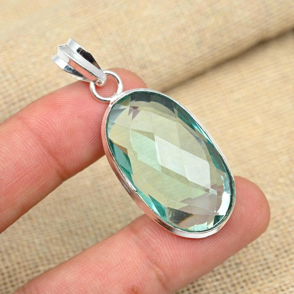Green Amethyst Gemstone 925 Sterling Silver Jewelry Handmade Pendant Gift For Her