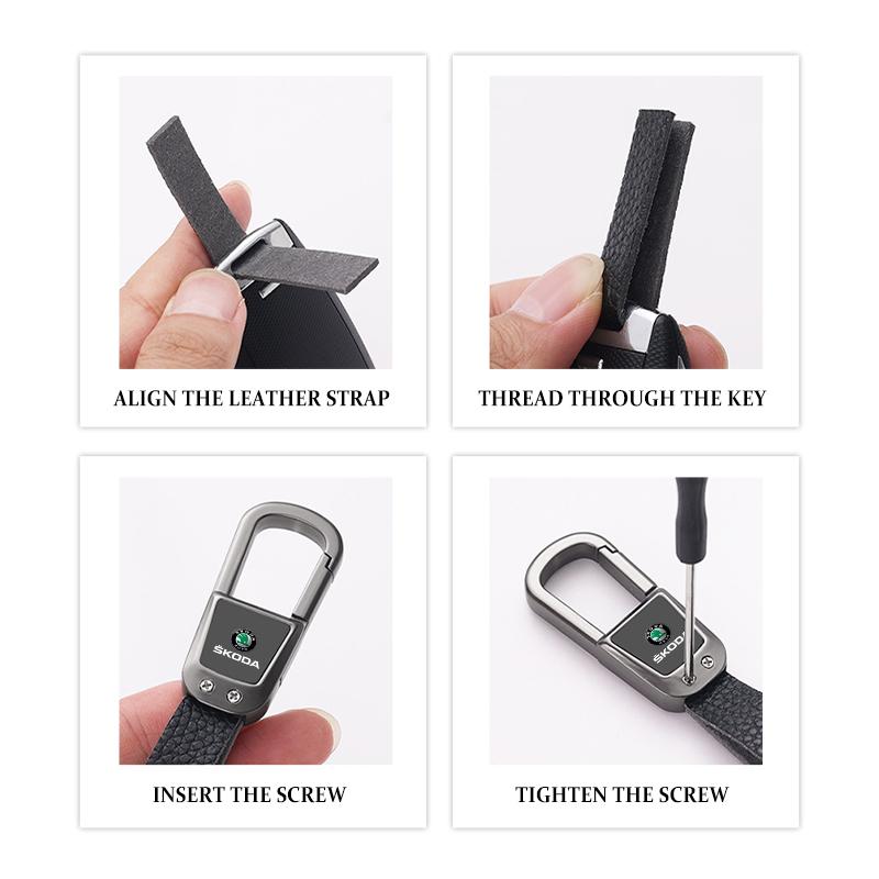 VIJT4 For Skoda 2026 Metal Keyrings Keychain Leather Key Rings Spring Snap S Kodiaq Octavia 2 3 Yeti Karoq Rapid Fabia VII VRS