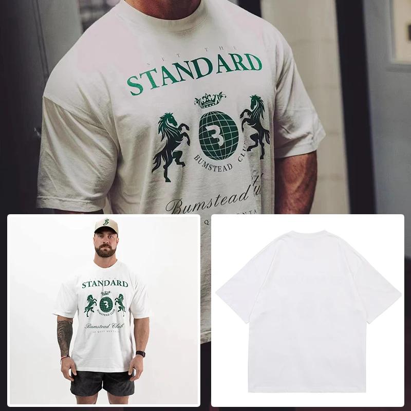 2025 High-quality New Gym Fitness T-shirt Loose Oversized Cotton Men's Short Sleeved Fitness T-shirt Summer Training Jogging Top