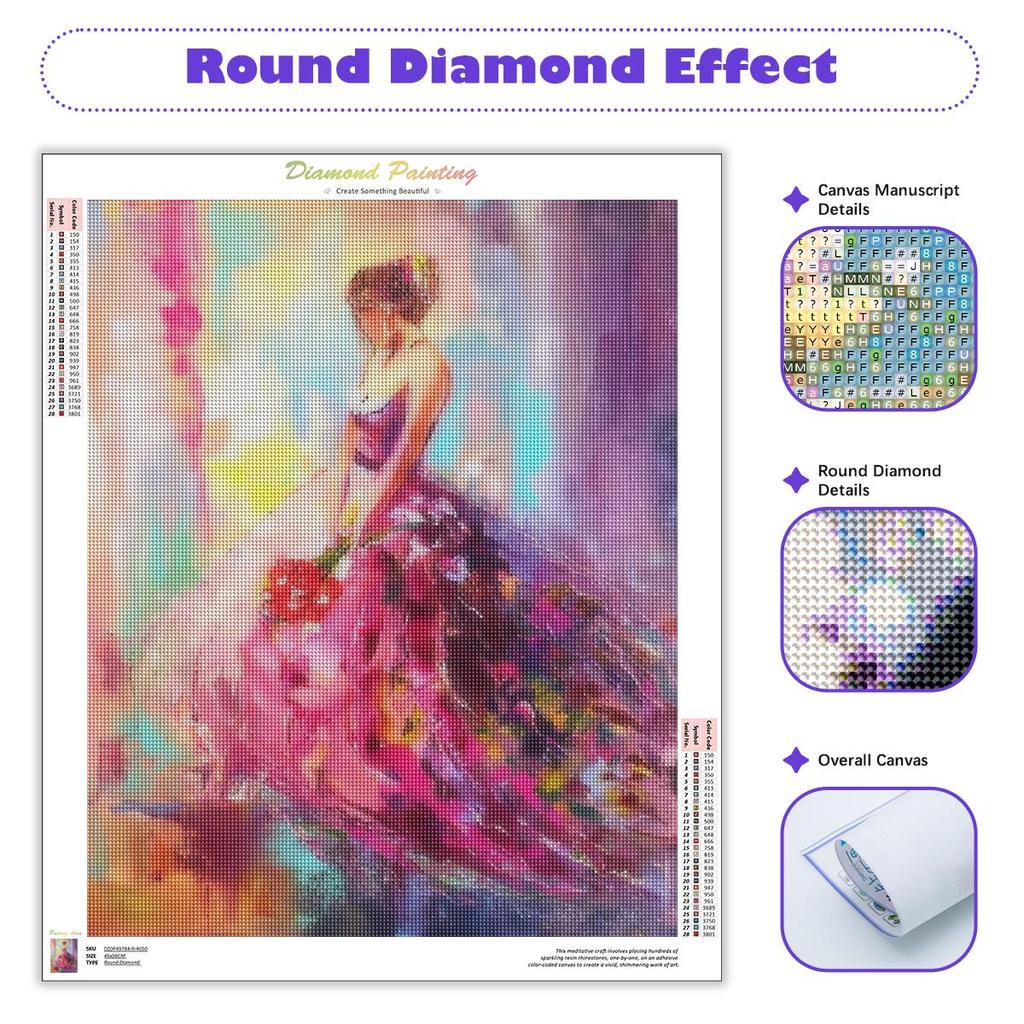 5D DIY Алмазная картина Девушка Портретная живопись Полная круглая картина из стразов Мозаика Рукоделие Украшение дома 30x40 см/12x16 дюймов