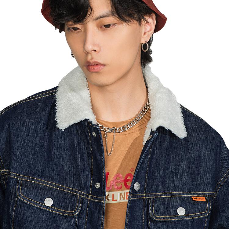 Lee FW22 Джинсовая куртка-косуха из искусственного мутона на одной пуговице, мужская, хлопковая, LMT0040113HH00F898L00