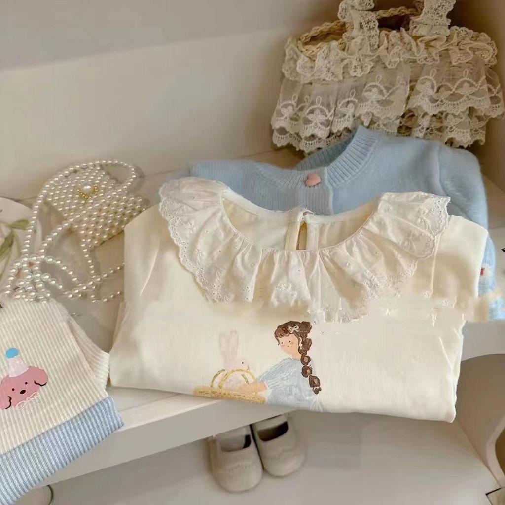 2024 Autumn Korean Style Girls' Rabbit Knit Cardigan & Sweater Set