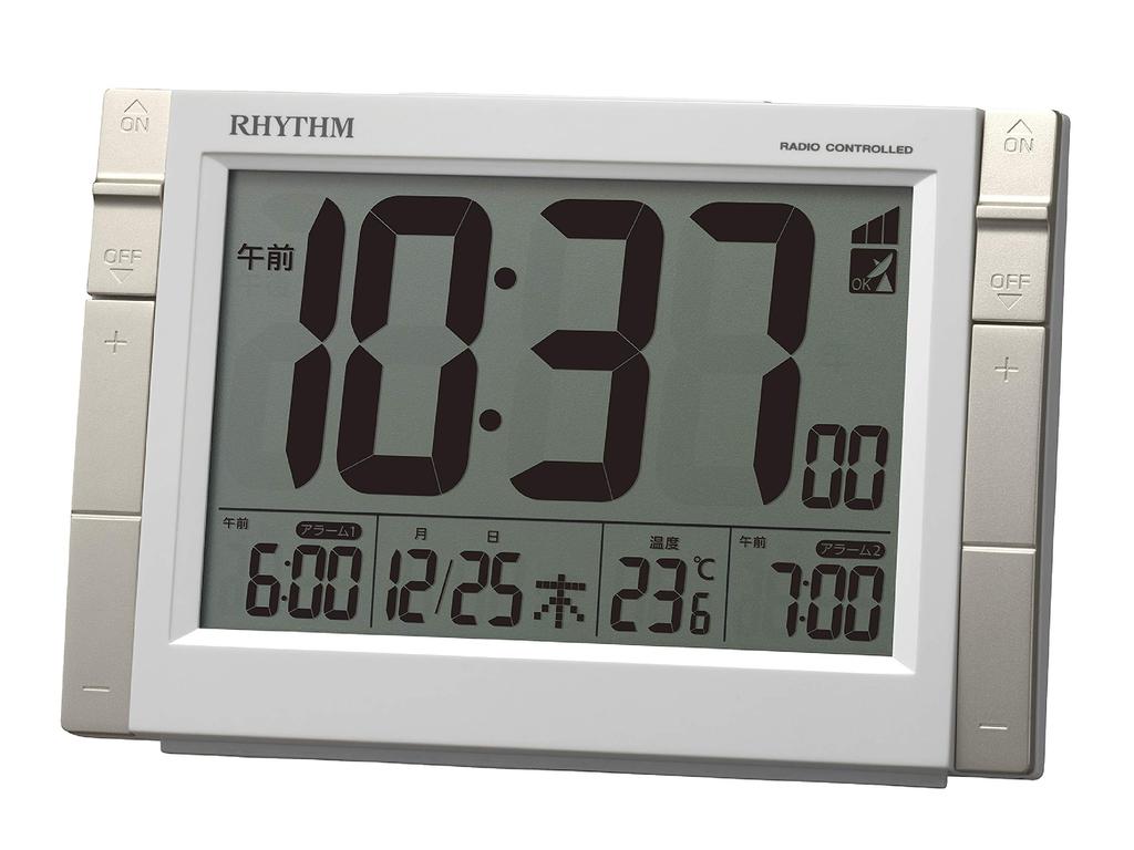 RHYTHM Alarm Clock Radio Clock Electronic Sound Alarm Temperature Calendar with Light 8RZ223SR03