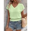 Summer V-neck Women's T-shirt Jacquard Hollow Drawstring Short Sleeve T-shirts Women Fashion Casual Tops Elegant Slim Fit Office Lady Tee Shirt New