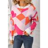 Autumn and Winter Round-neck Checkerboard Sweater, Valentine's Day Knitted Sweater Top