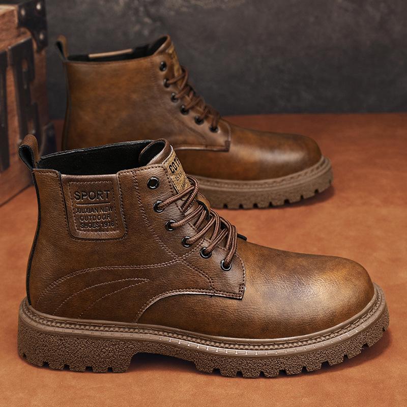 Martin Boots Men's 2025 New Medium-top Thick-soled Leather Tooling Boots Men's Casual Versatile Non-slip Men's Winter Boots