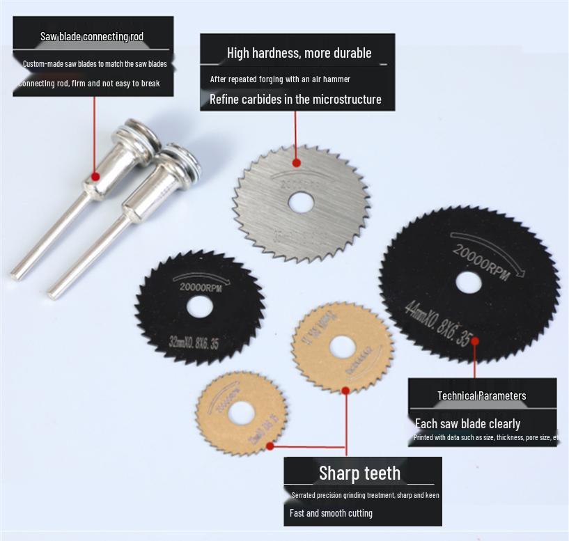 High-Speed Steel Circular Saw Blade Set for Wood, Plastic & Metal - Miniature Size for Hand Drills & Electric Grinders