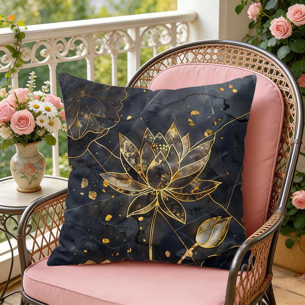 Golden Lotus Cushion Cover Soft Plush Throw Pillow Cover DoubleSided Decorative Cushion Case Sofa Bedroom Home Decor