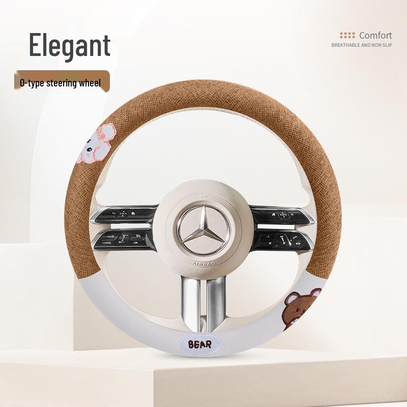 Classic Linen Steering Wheel Cover, Universal 38CM, All-Season Use