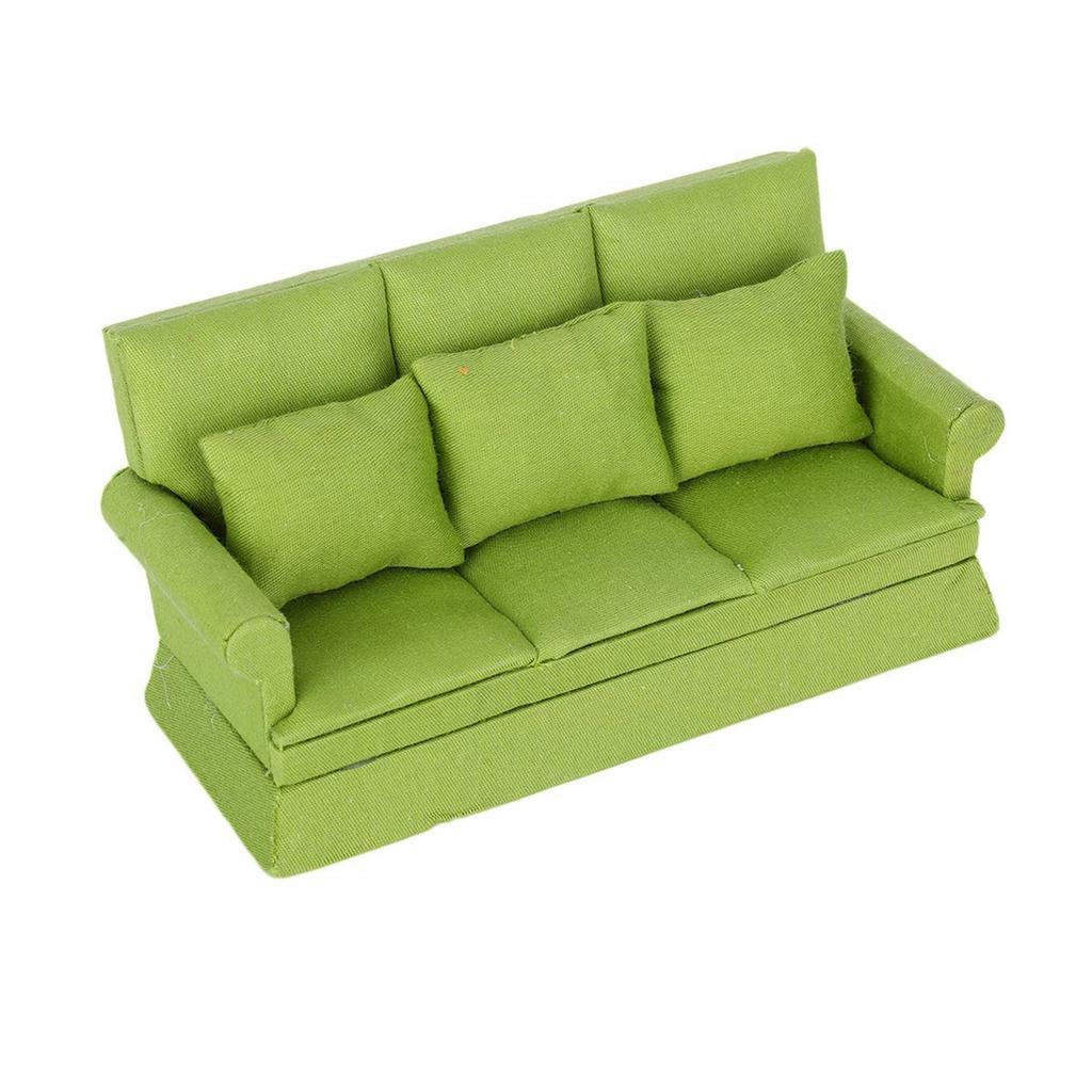1/12 Scale Dollhouses Three-seat Miniature Couch Furniture Pretend Play for Kids Furniture Model for Dollhouses