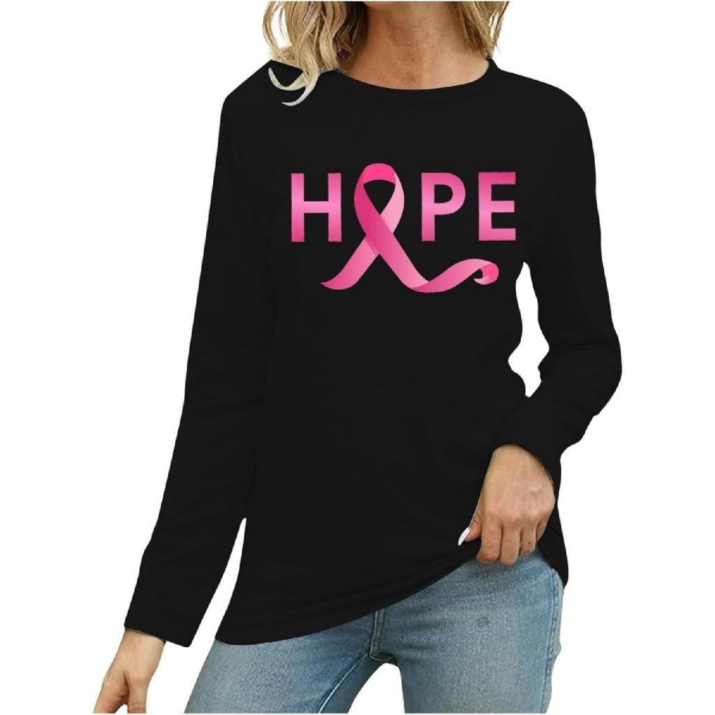Breast Cancer Summer Tee Shirts for Women Cancer Prevention Month International Awareness Month Printed Long Sleeve T