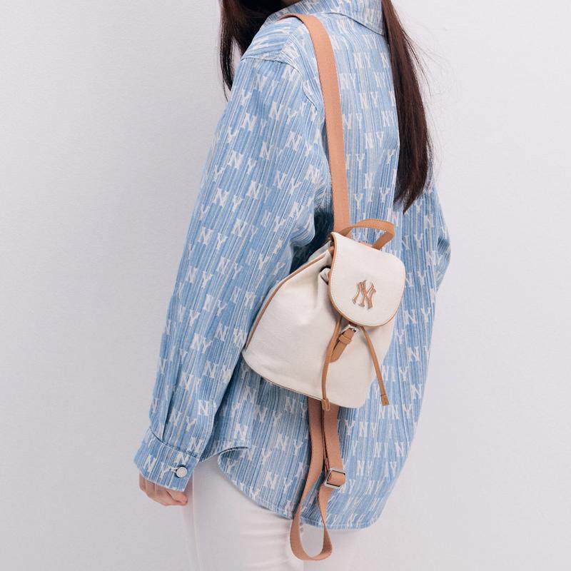 New MLB MONOGRAM Series New York Yankees Team Cotton Backpack Mini Unisex Dark Cream 3ABKS014N-50CRD