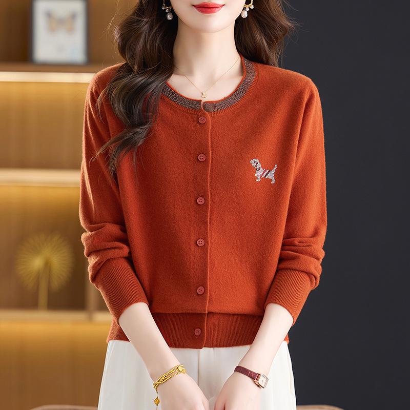 Women's Pure Wool Cardigan - Autumn/Winter Round Neck Knit Sweater Outerwear