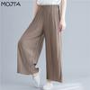 Прямые плиссированные тонкие широкие брюки с эластичной резинкой на талии, простые женские брюки большого размера