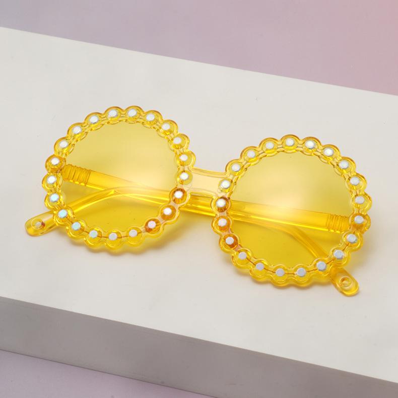 Kids Pearl Scallop Round Sunglasses Colorful Transparent Frame UV Protection Cute Shades For Girls Party KJ183