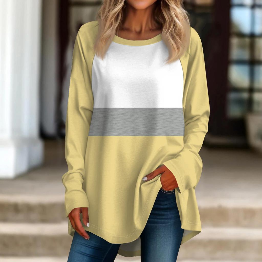 Женская негабаритная полосатая рубашка с длинными рукавами и круглым вырезом, полосатая футболка, верхний пуловер