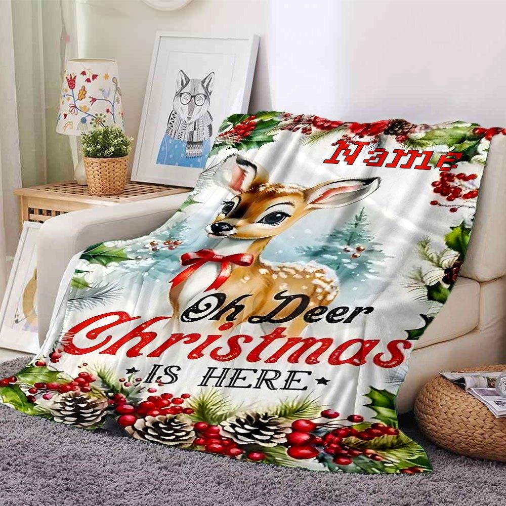 Oh Deer Christmas Home Customize Your Name Blankets Soft Cozy Lightweight Versatile For All Seasons Perfect For Picnics Sofa Office Bed Living Room