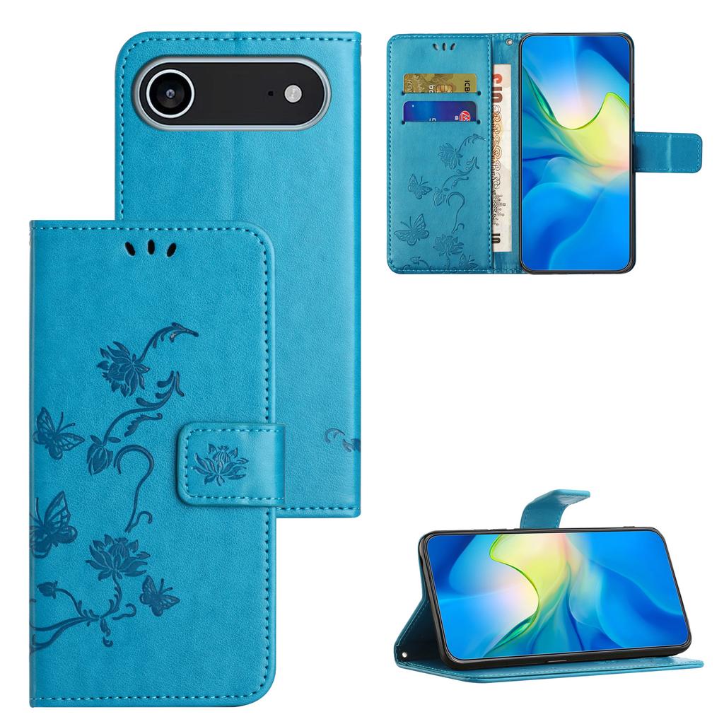 For iPhone 17 Air Case Wallet Stand Imprinted Butterfly Flower PU Leather Phone Cover