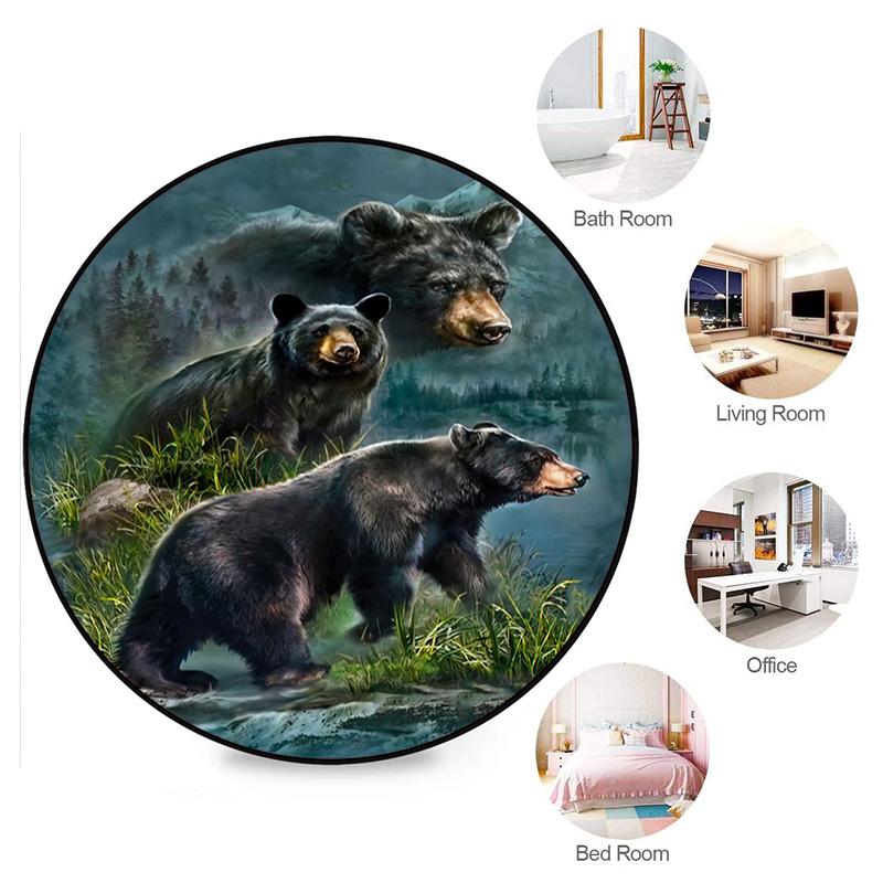 Wild Bears Forest Landscape Round Rug Home Soft Decorative Anti Slip Yoga Table And Chair Mat Carpet Outdoor Floor Mat Carpet S6