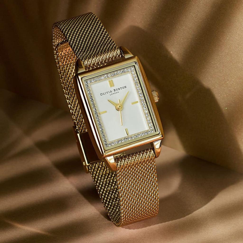 Авторизованный дилер Olivia Burton Watch ob24000016 Townhouse 21 мм Прямоугольные часы из белого золота с сеткой [OLIVIA BURTON] Женские и