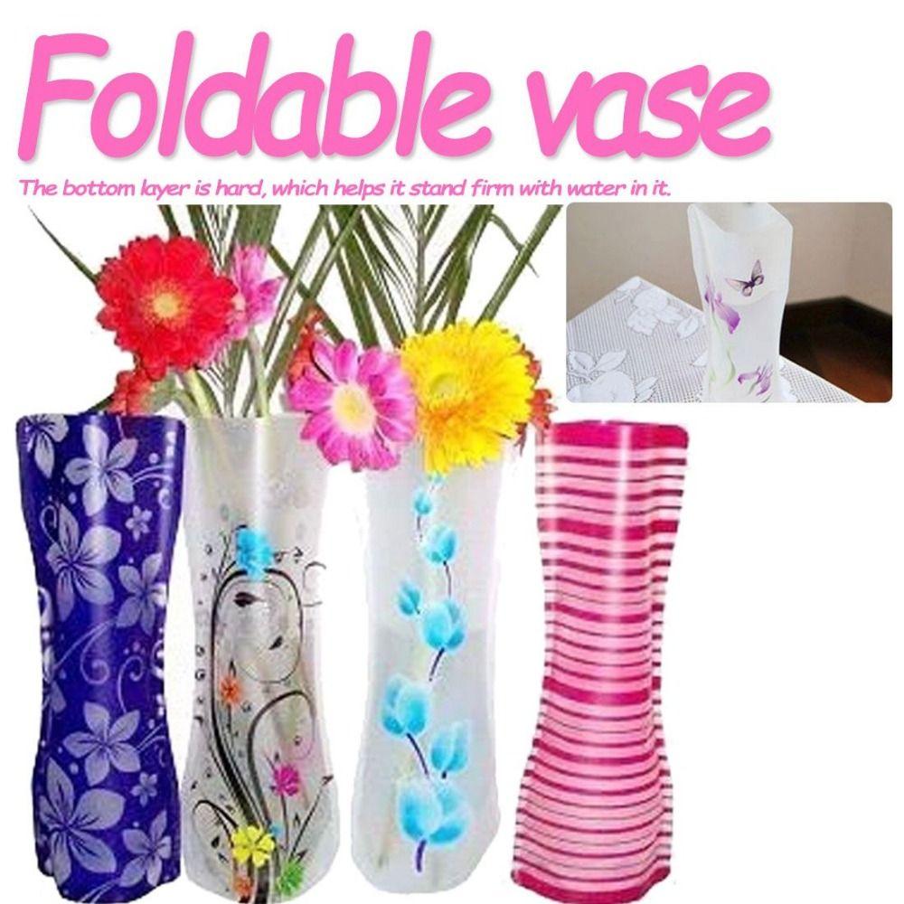 Easy to Store Cartoon Flower Vase Foldable Simple Flower Vase Creative PVC Folding Vase Office