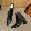 Heeled Women's Ankle Boots Pointed Toe Leather Female Short Shoes Autumn Winter Warm Booties Designer Luxury Goth Hot Footwear