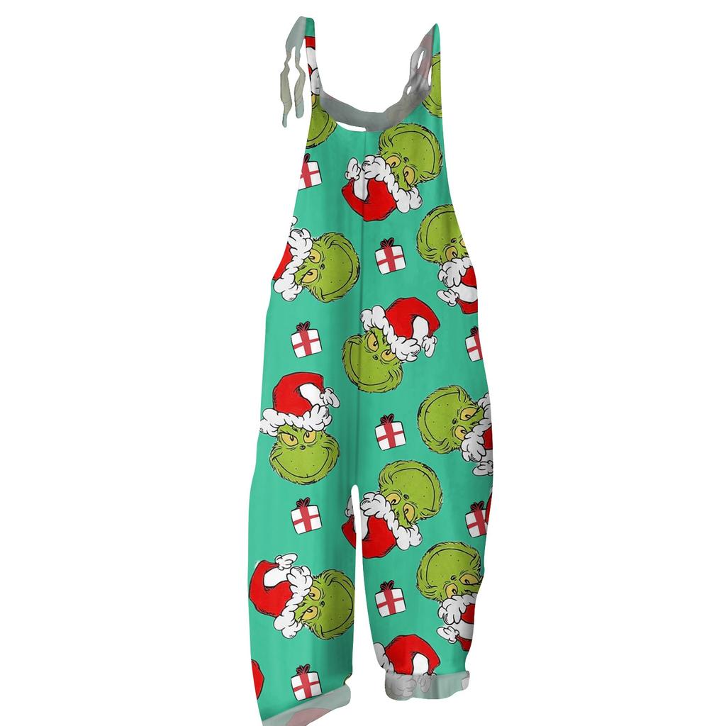 Женский повседневный свободный комбинезон с рождественским принтом, комбинезон с широкими штанинами, без рукавов, с карманами