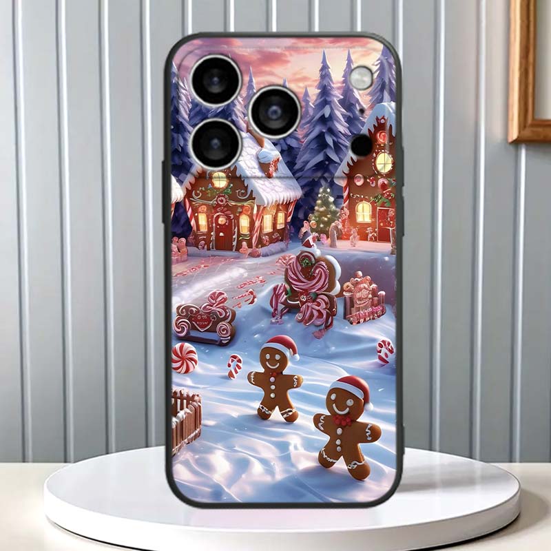 Дизайн рождественской подарочной коробки для Apple iPhone 17 16 16E 15 14 13 12 11 Pro Max Plus Черный Мягкий Силиконовый Чехол для Телефона
