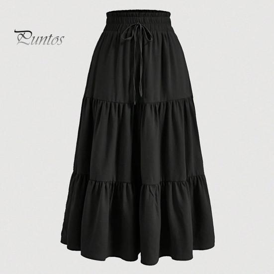 Женская юбка в стиле бохо, эластичная, с высокой талией, регулируемая, с завязками на талии, однотонная, А-силуэт, летняя юбка