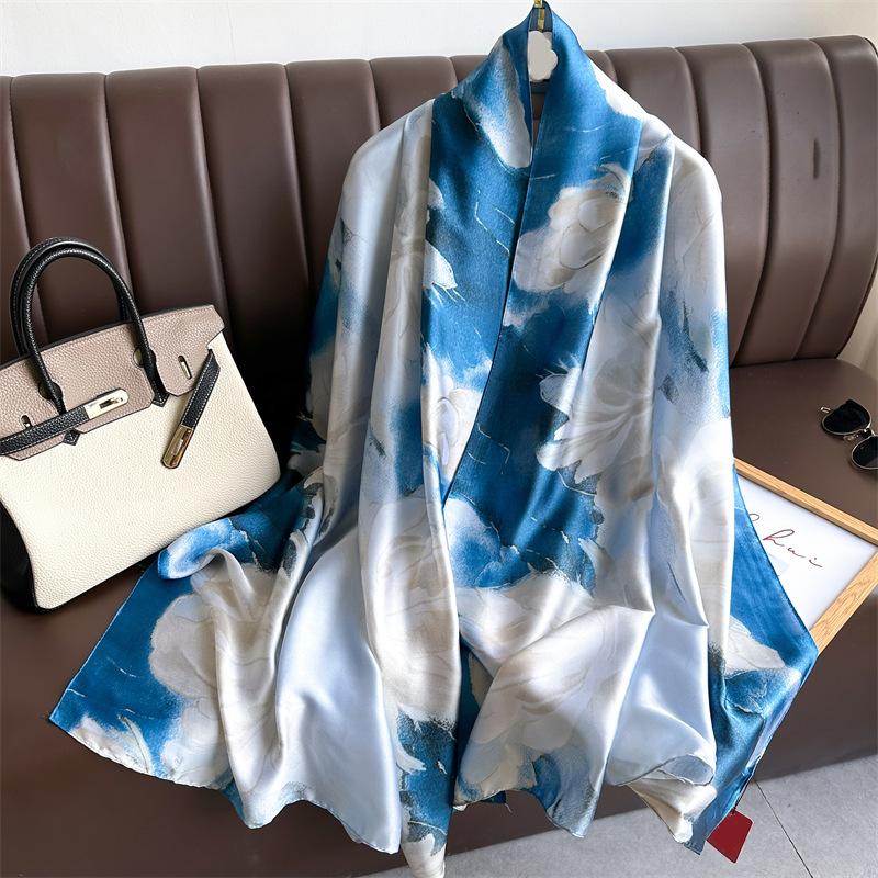 New Four Seasons Available New Silk Large Size Thin Outer Wear Neck Protection Scarf Sunscreen Warm Beach Towel For Women