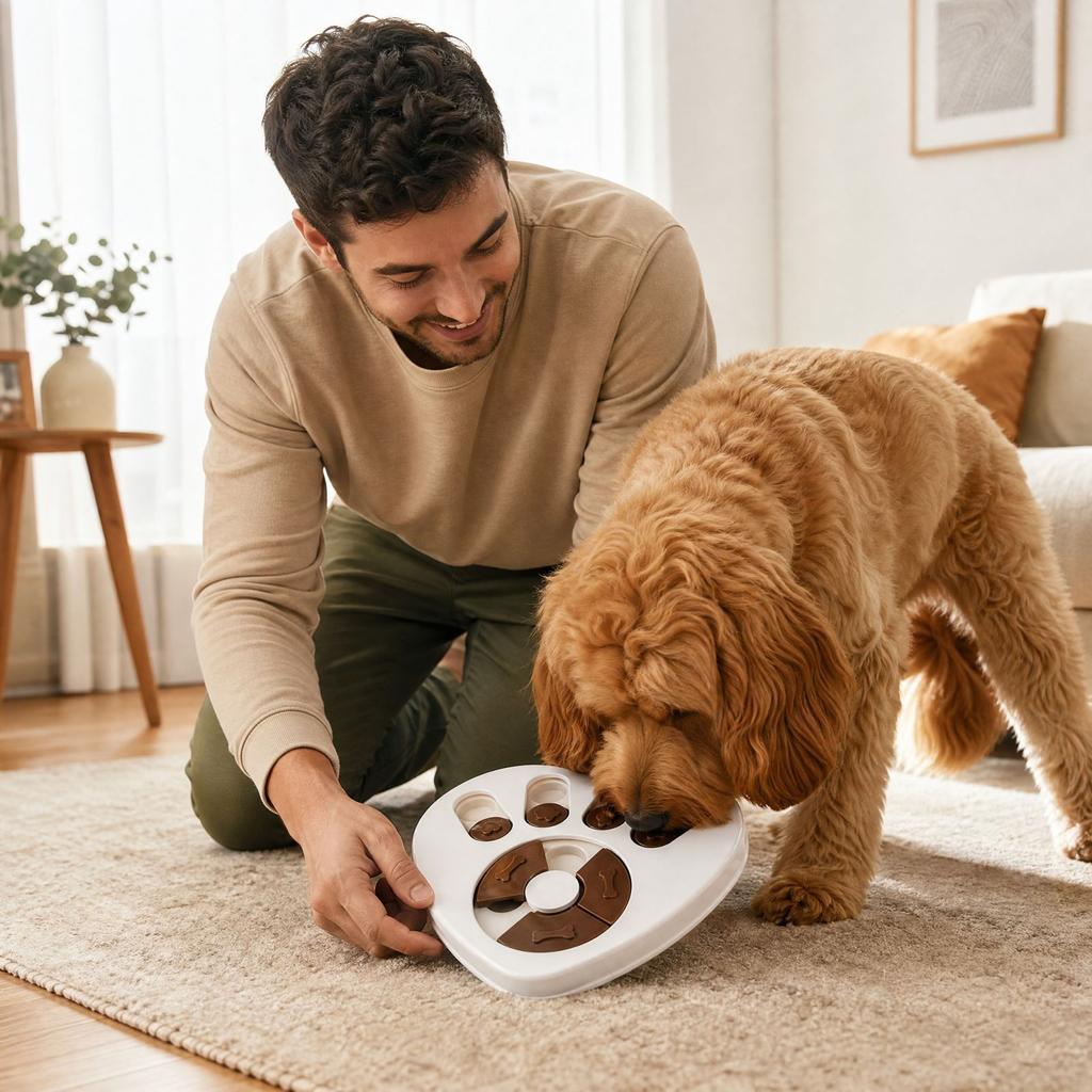 Dog Puzzle Toy Slow Feeder Bowl, Heart Shape and Brown, Interactive Pet Feeding Bowl for Training
