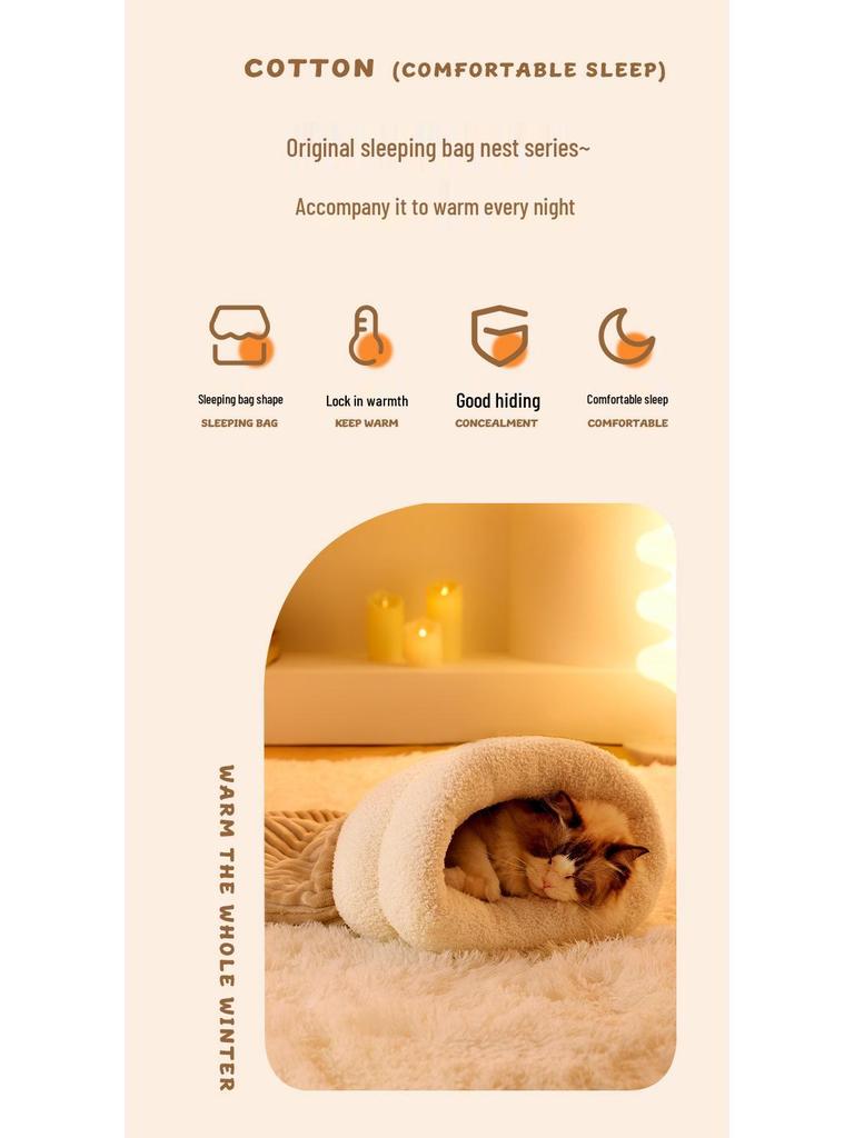 Теплый зимний спальный мешок для кошек и собак: Уютная, Безопасная Лежанка для Питомца