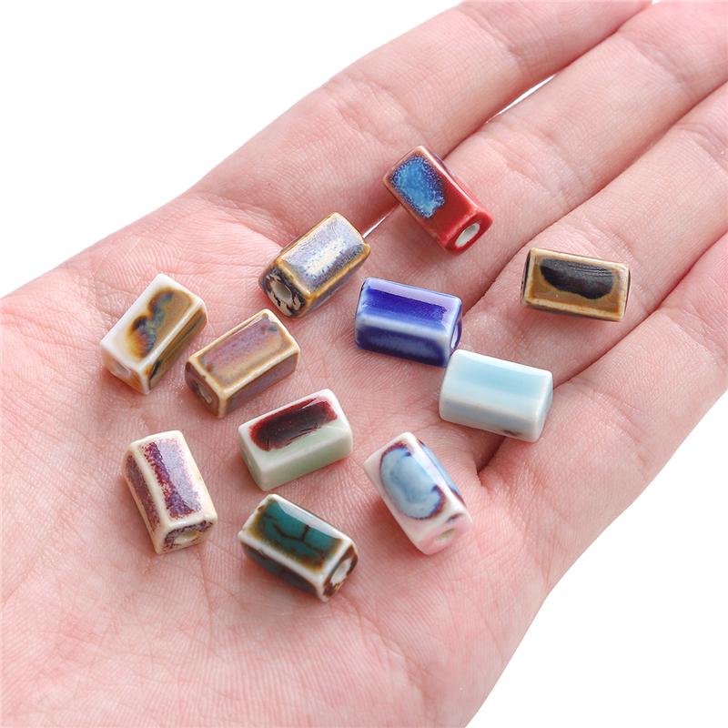 10 шт. 13x8 мм фарфоровые бусины с цветочной глазурью, прямоугольные кубовидные керамические бусины для изготовления ювелирных изделий, сделай сам, подвески, браслет, ожерелье, ремесла