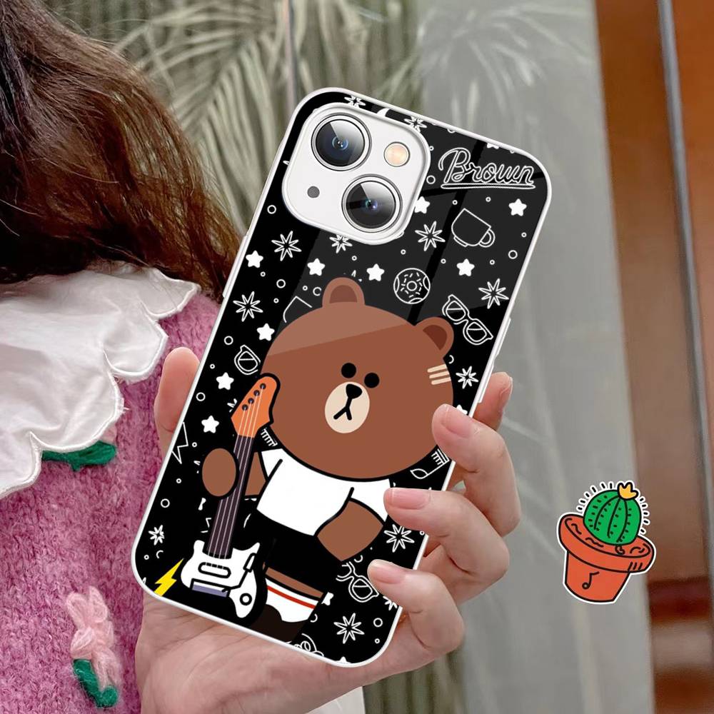 B-BrownS Bear C-ConyS Phone Case Tempered Glass For iphone 14 13 12 11 Pro Mini XS MAX 14Plus X XS XR Fundas