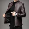 Бархатная кожаная куртка с воротником-стойкой, мужская простая деловая повседневная кожаная куртка, мужская осенне-зимняя новая кожаная куртка