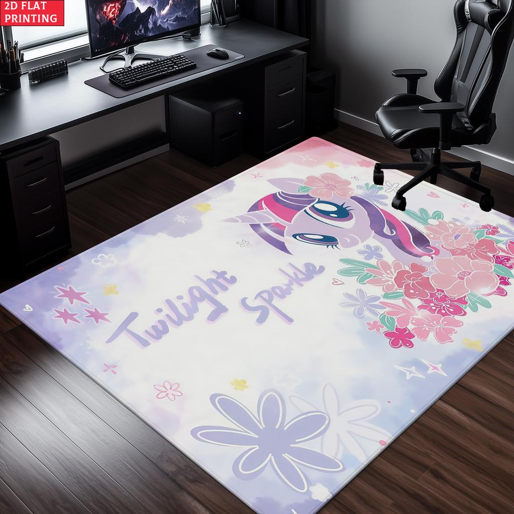 Cute Pink Cartoon Pony Area Rug, Cupcake Heart Theme Non-slip Mat, Decorative Carpet for Kids Girls Bedroom, Washable Home Gift