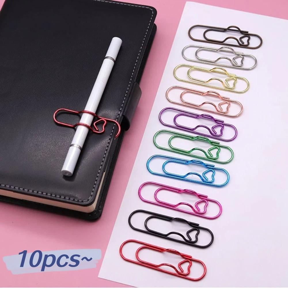 10pcs Colorful Paper Clips Paper Fix Clips Bookmarks Multi-functional Pen Holder  Journal Tool