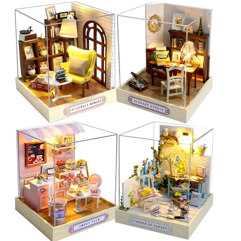 (t-FREAK) 1:32 Dollhouse Set of 4, Handmade Kit Set Miniature, Happiness Series (Set of 4)