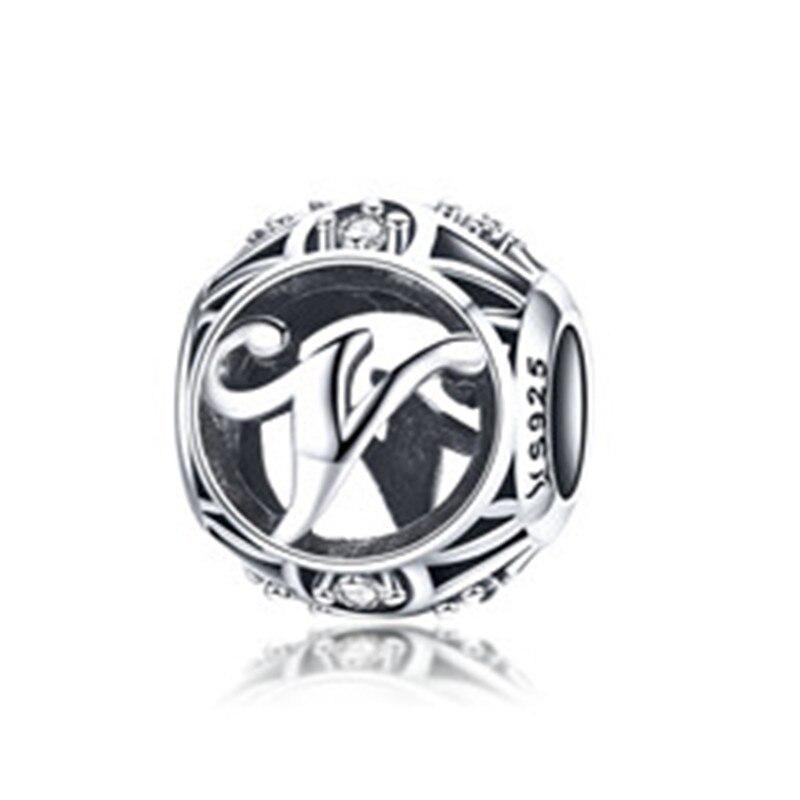 BAMOER Круглые шармы из стерлингового серебра 925 "Латинский алфавит"