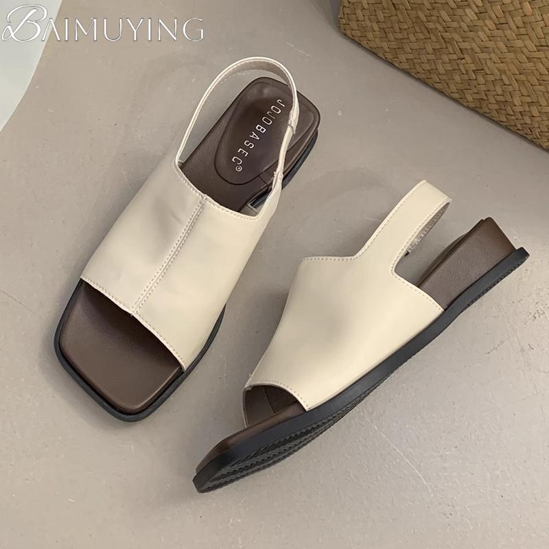 Women Flats Square Toe Sandals New Casual Summer Shoes Sport Brand Slippers 2025 Open Toe Flip Flops Slingback Slides