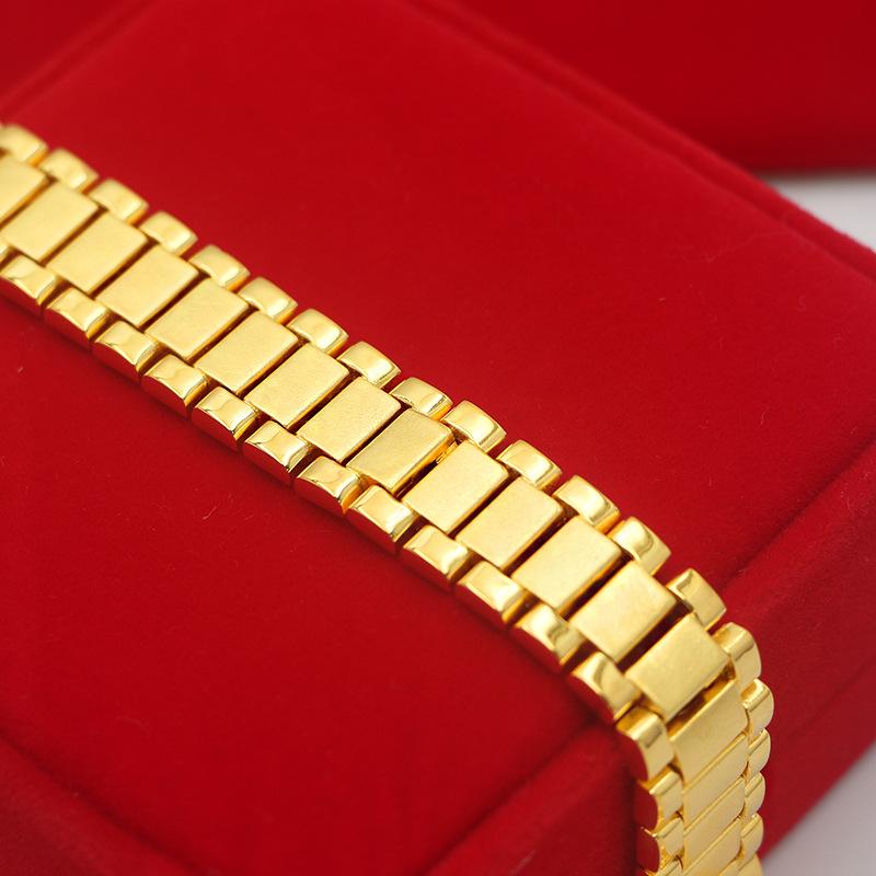 Роскошный 24K 9999 Чистое Золото Настоящее Золото Браслет Независимо от Мужские Модные Часы Цепочка