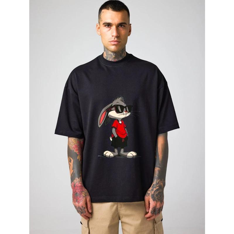 Белая футболка с круглым вырезом и мультяшным принтом Багза Банни, повседневная одежда для мужчин и женщин, уличная мода, летний наряд