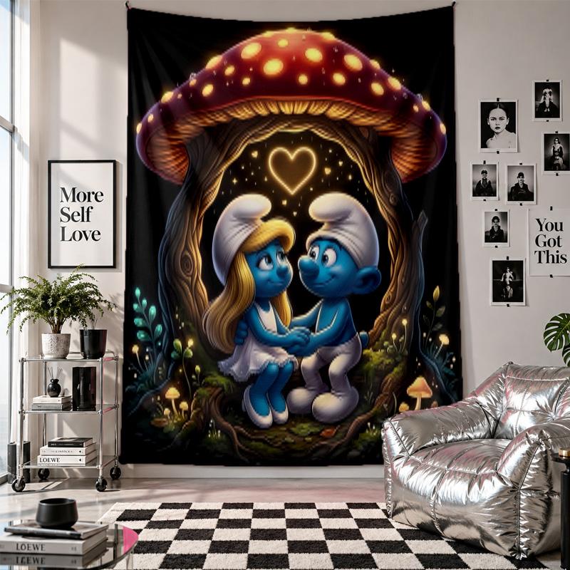 Wall TapestryDie Schlümpfe Art Hanging Cloth Decorative Background Cover for Room Decoration