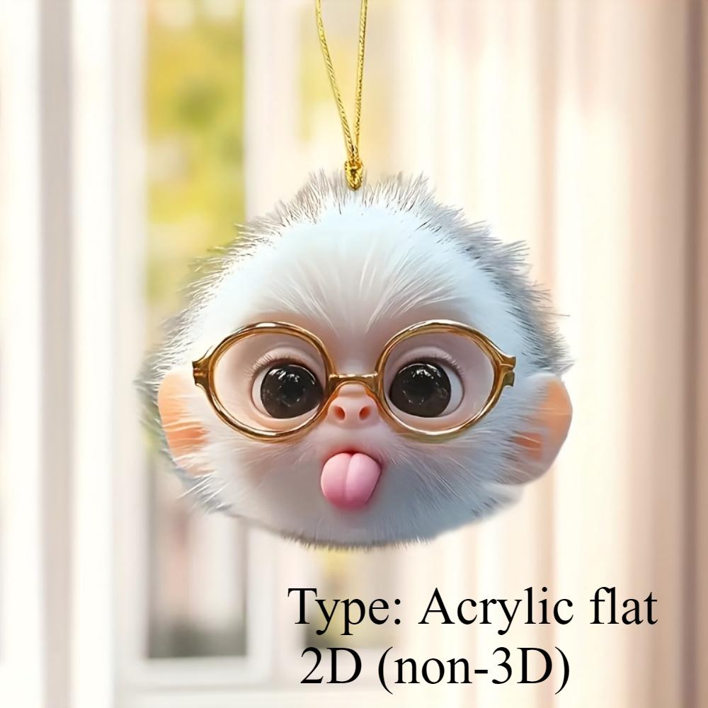 Adorable Glasses Monkey Cartoon Animal Acrylic Flat 2D Pendant for Rearview Mirrors, Keychains, Backpacks and Home Decor, Ideal Gifts for Halloween