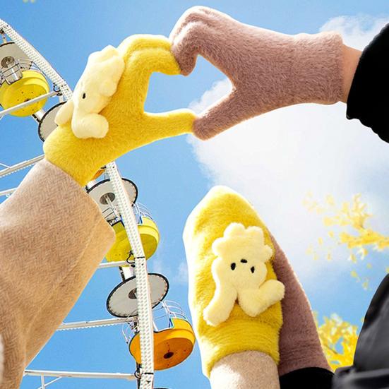 1 комплект теплых вязаных плюшевых парных перчаток, толстые мультяшные животные, декор для экрана, символическое единство, рука об руку с любимыми, варежки-сердечки