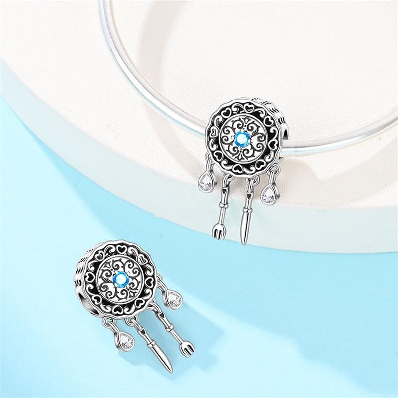 Copper Pink Tableware Fork Plate Security Chain Charms Beads Pendant For Original Bracelet Woman Girl Jewelry