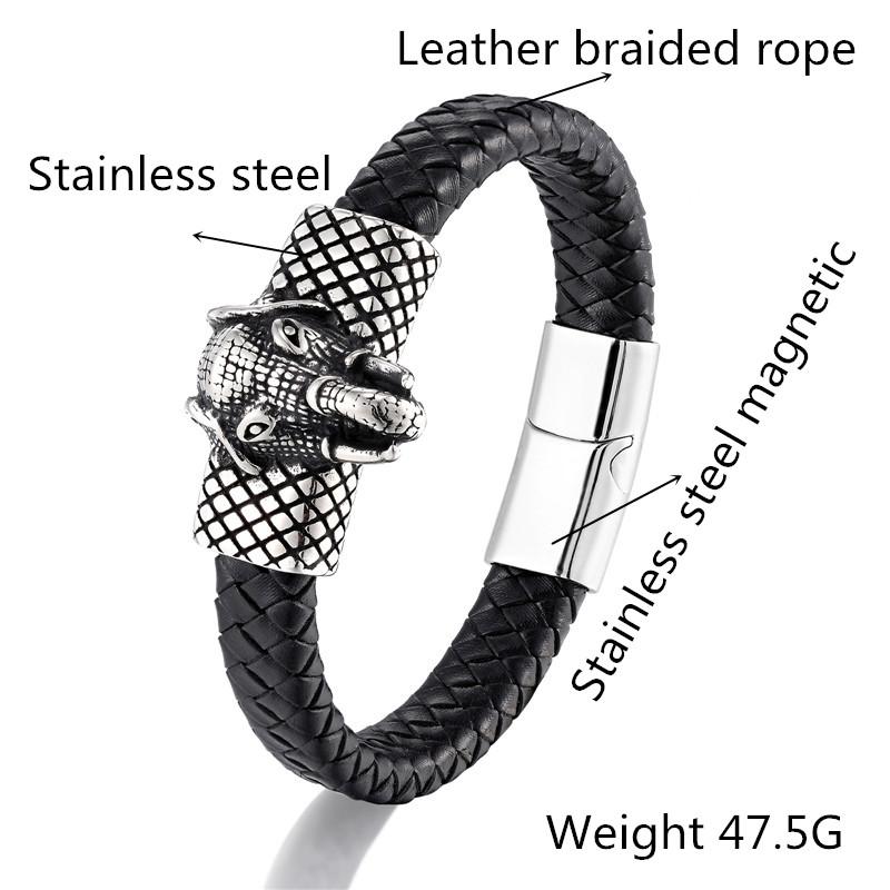 Европейский и американский ретро-браслет из нержавеющей стали со слоном и совой, черный плетеный браслет из натуральной кожи